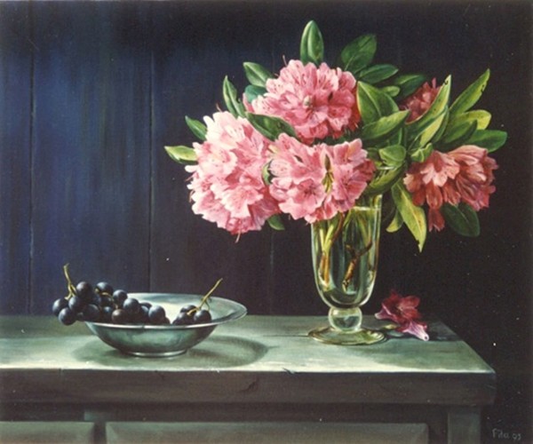 Rododendron, 50 x 60 cm, olieverf op linnen. Niet te koop