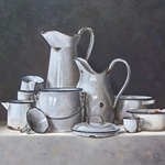 Wit emaille, 60 x 80 cm, olieverf op linnen. Niet te koop